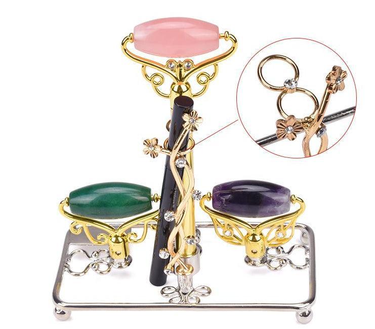 Édition limitée - Baguette magique - Rouleau de massage facial en jade, quartz rose et améthyste avec support