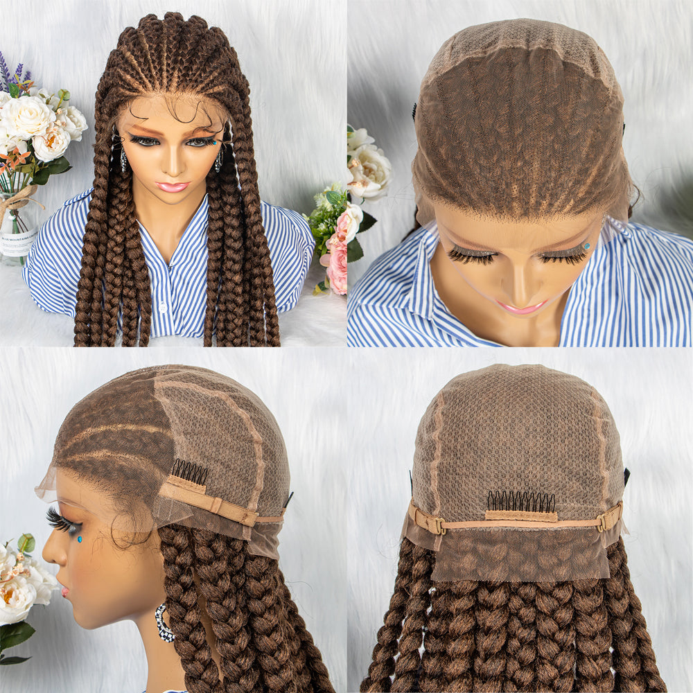 JBEXTENSION 36" Full Lace Front Braided Wigs for Women Box Braids Wig with Baby Hair Synthetic Lace Frontal AMARA