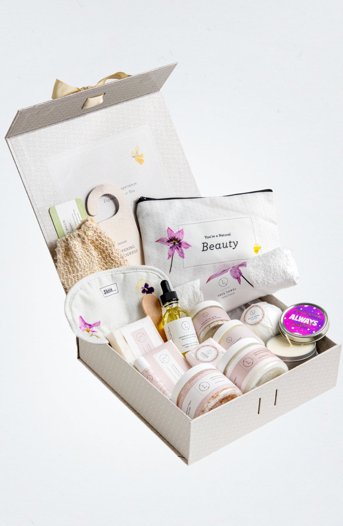 Regalo para un día especial, cesta de regalo de cumpleaños, baño y cuerpo natural de lavanda