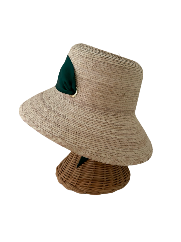 Clematis Bucket Hat - Wide & Short Masters Green Grosgrain Ribbon