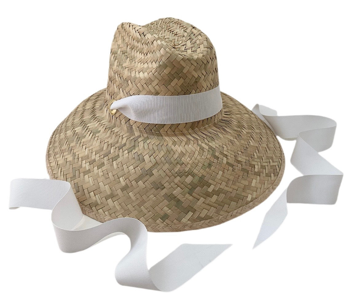Begonia Sun Hat - Long White Grosgrain Ribbon