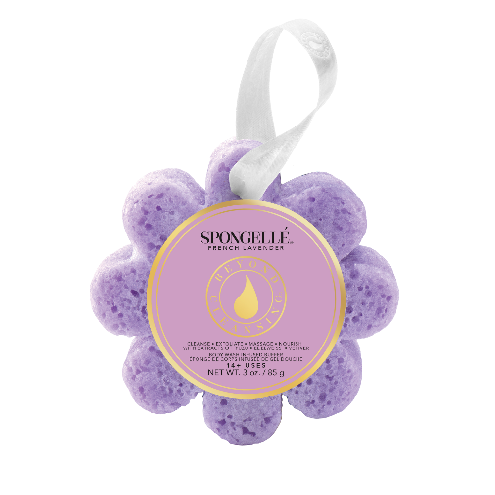 Esponja de baño con flores silvestres de lavanda francesa