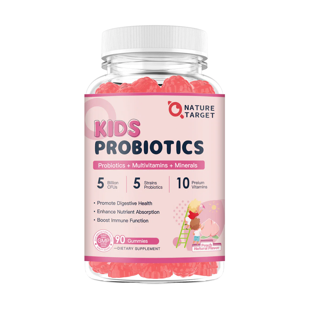 Kids Probiotics 5 Billion CFUs, 5 Strains with 12 Vitamins & Minerals, Peach, 90 Gummies