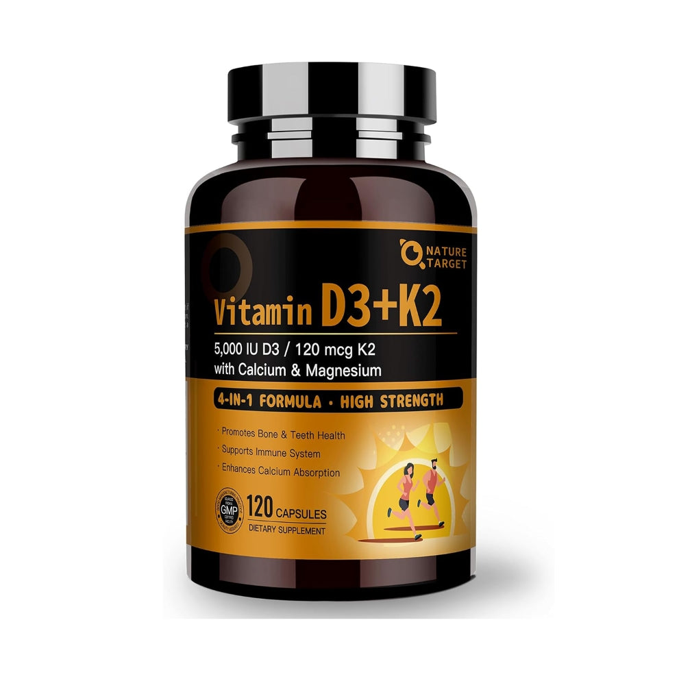 Vitamin D3 5000IU + K2 120mcg (MK-7) with Calcium & Magnesium, Vcaps, 120ct