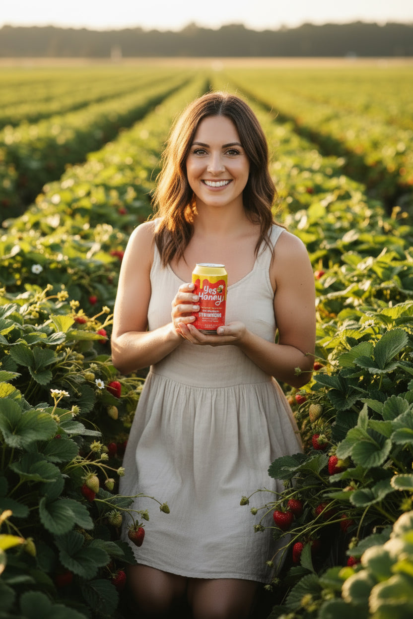 Caisse de soda pétillant à la fraise et au miel