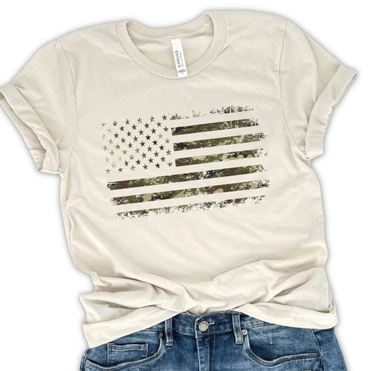 Camo Distressed American Flag T-shirt