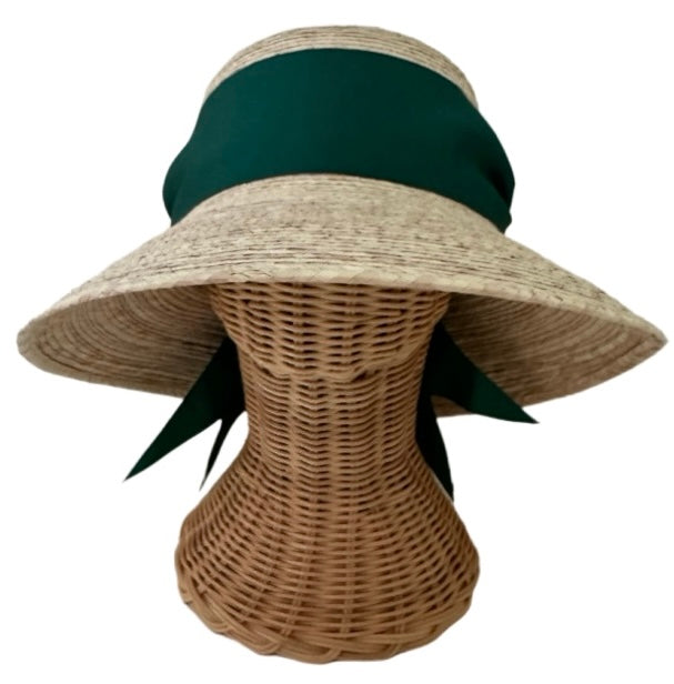 Clematis Bucket Hat - Wide & Short Dark Green Grosgrain Ribbon