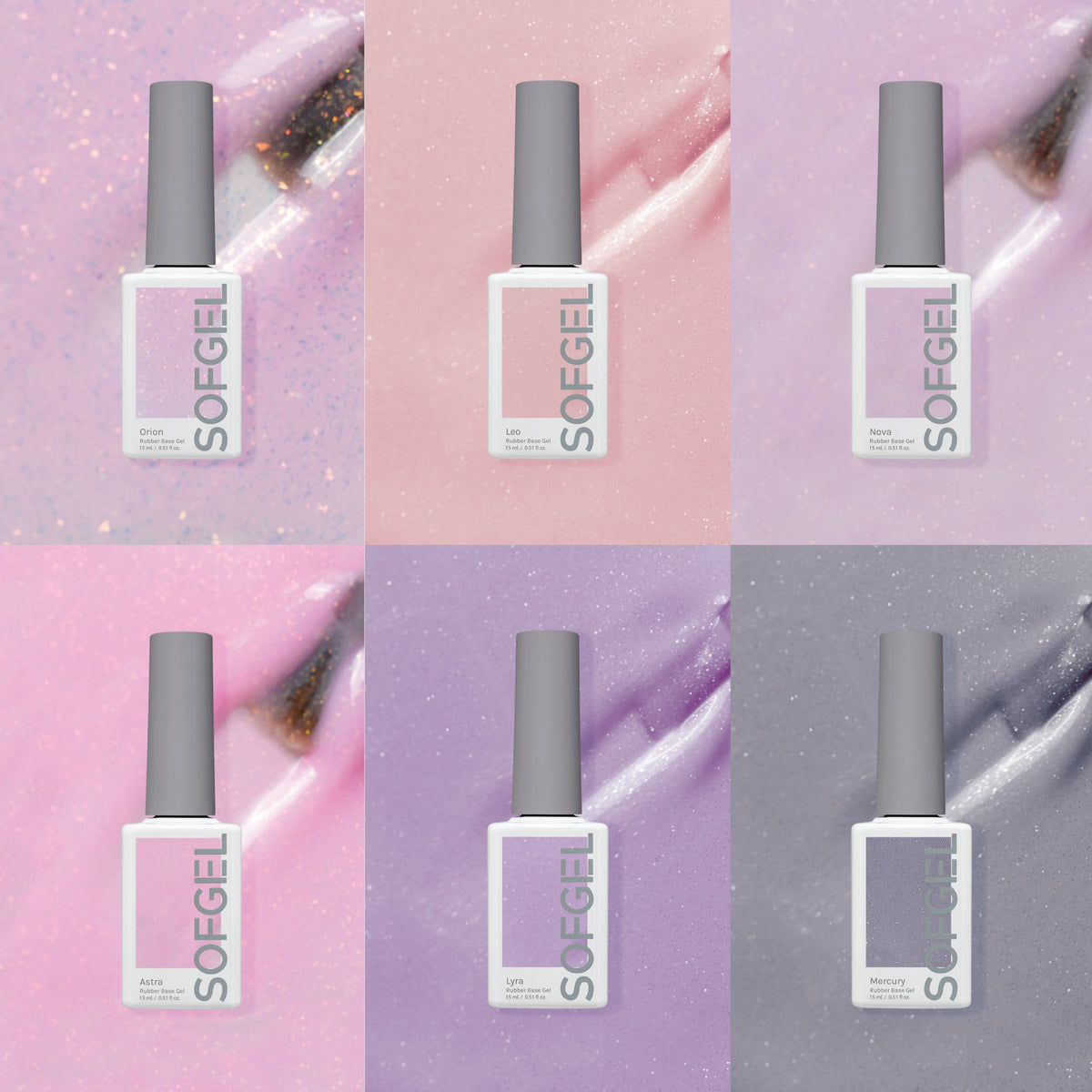 Cosmic Rubber Base Gel | Set of 6 Colors