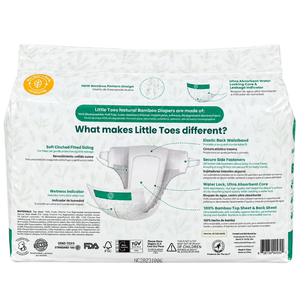 Little Toes® Natural Bamboo Diapers — 36 Pack