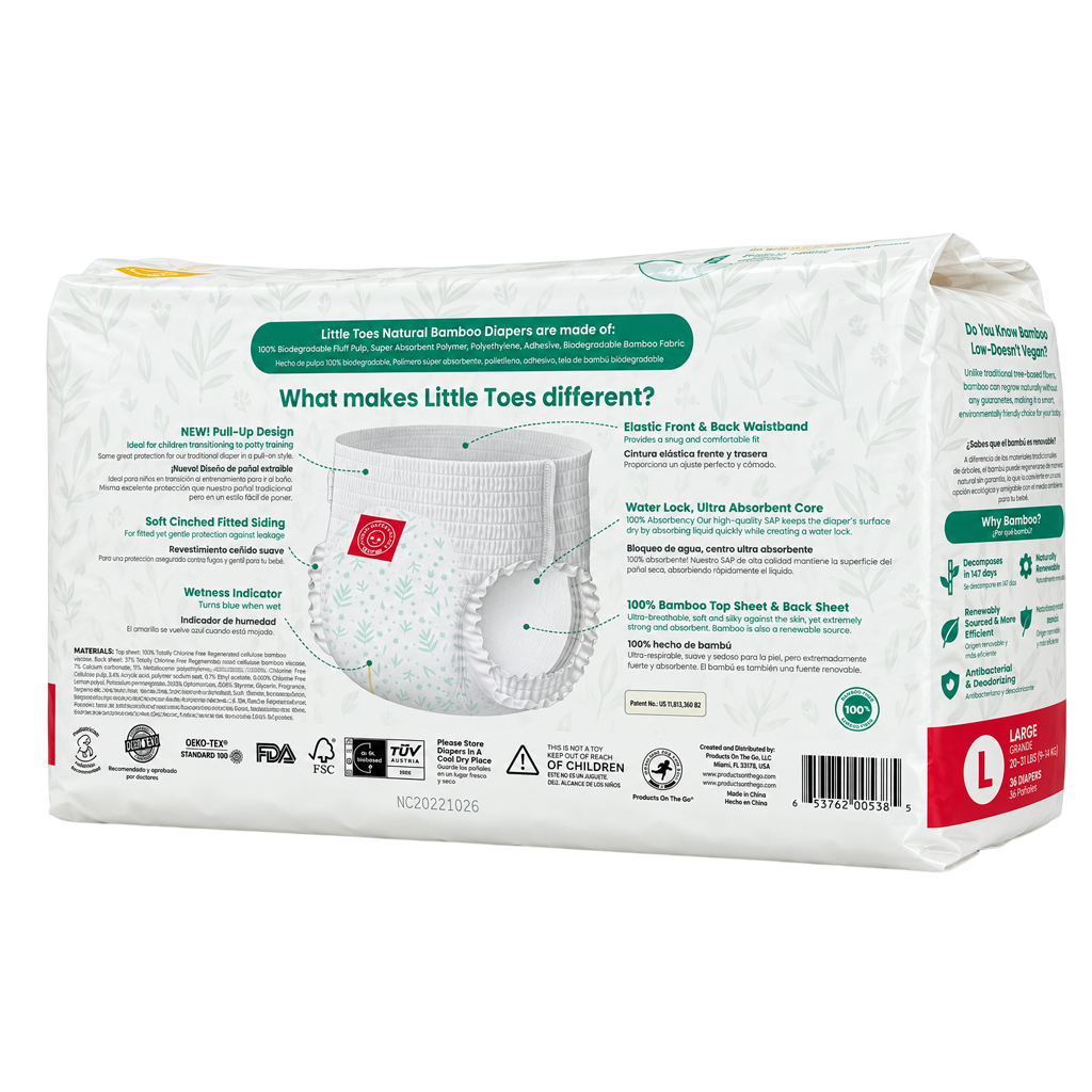 Little Toes® Natural Bamboo Diapers — 36 Pack