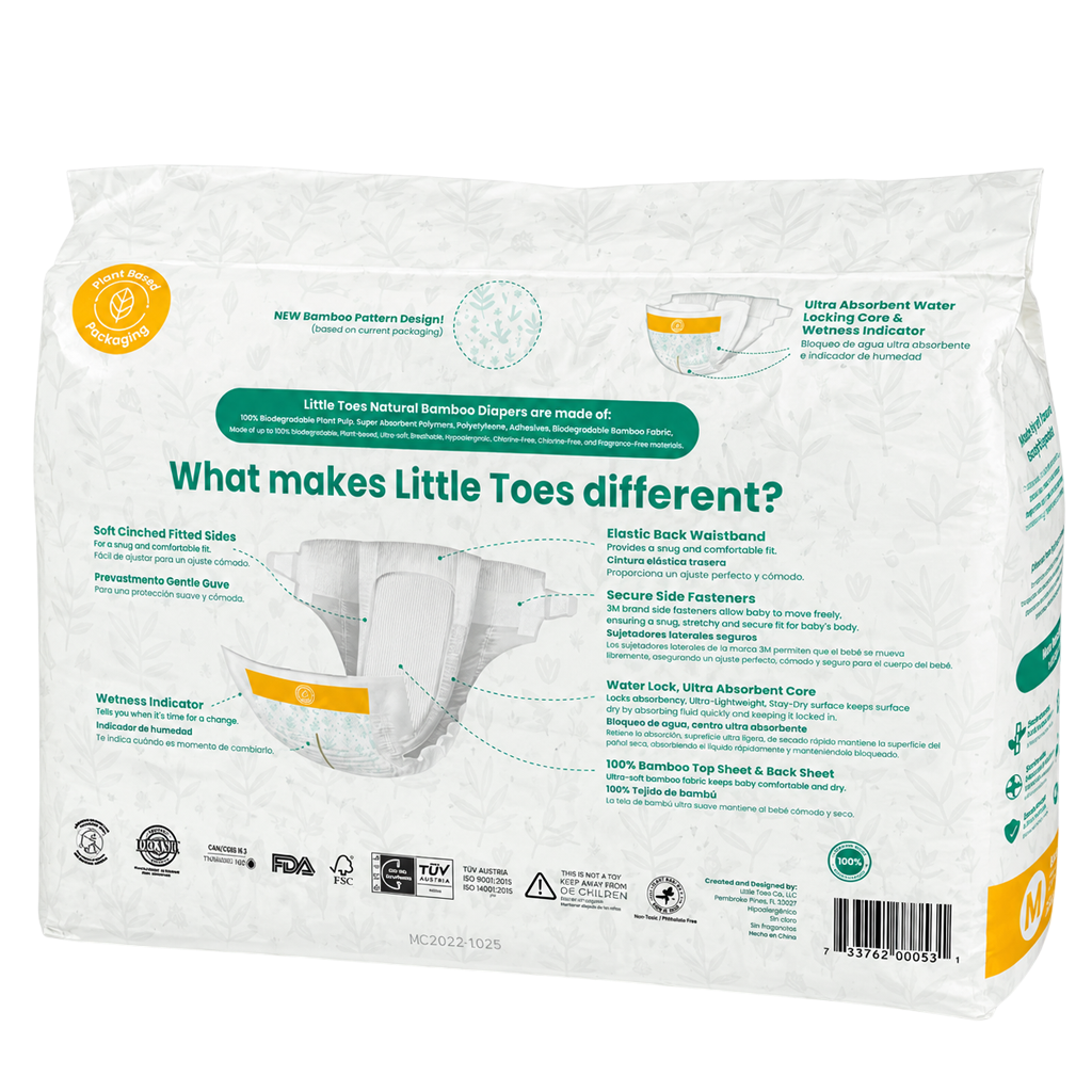 Little Toes® Natural Bamboo Diapers — 36 Pack
