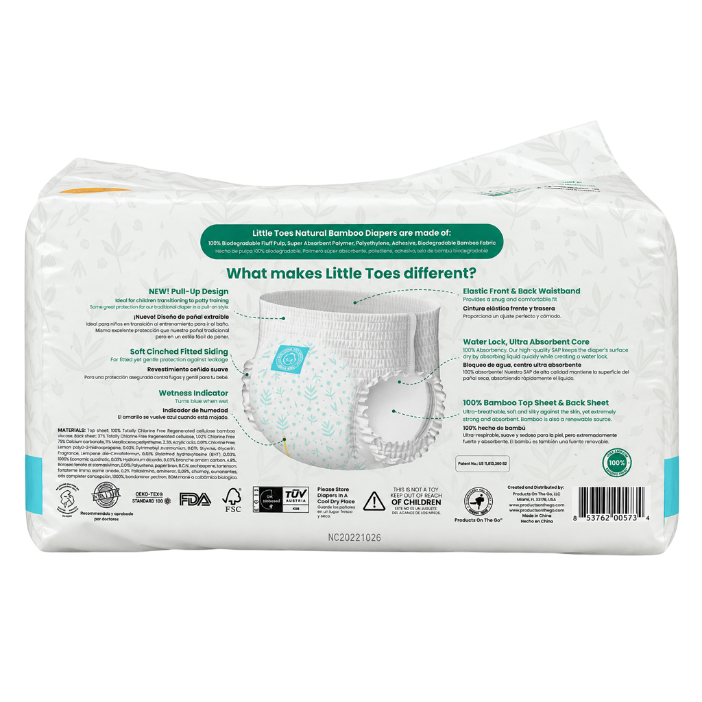 Little Toes® Natural Bamboo Diapers — 36 Pack