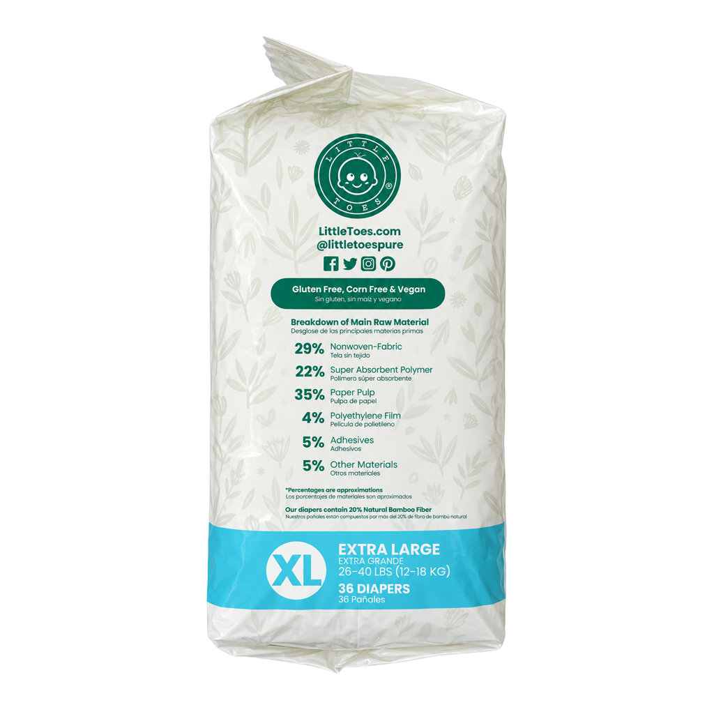 Little Toes® Natural Bamboo Diapers — 36 Pack