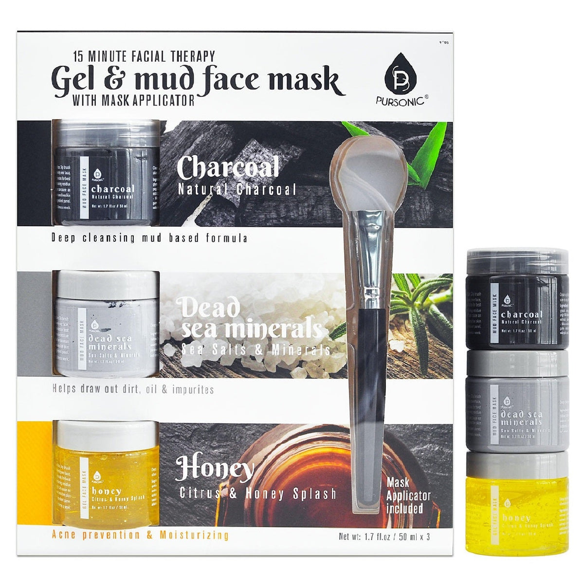 Mascarilla facial de barro con aplicador (paquete de 3)