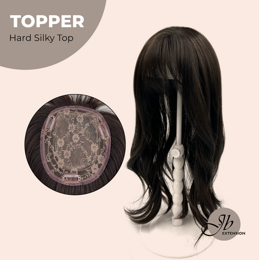 JBEXTENSION 16 Inches Scalpiana Hard Silky Topper Clip in Synthetic Fiber Wave Topper Hair Piece Hair with Bangs for Women Clip in Top Crown Hair Clip on Toupee Hairpiece for Slight Hair Loss/Thinning Hair