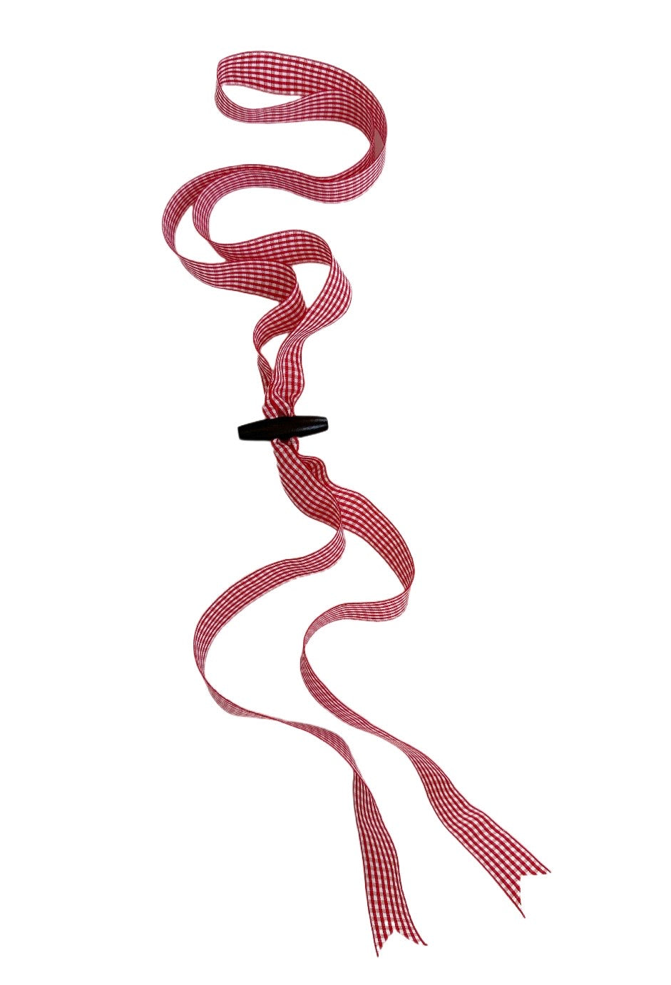 Long & Thin Red Gingham Ribbon with Wood Nautical Toggle