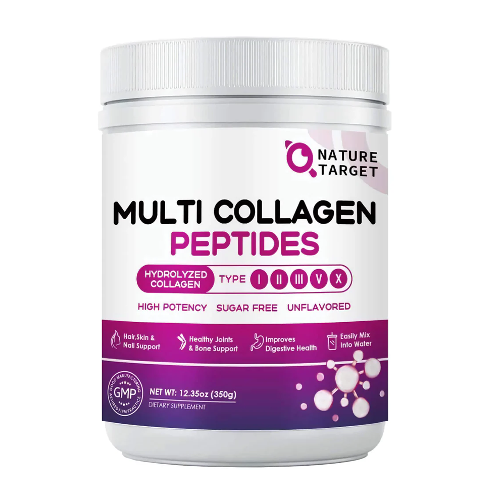 Multi Collagen Peptides 9200mg, Type I II III V X + Hyaluronic Acid 35mg + Vitamin C 70mg + Probiotics 3B CFUs, Unflavored, 35 Servings