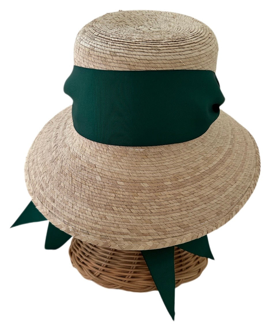 Clematis Bucket Hat - Wide & Short Masters Green Grosgrain Ribbon