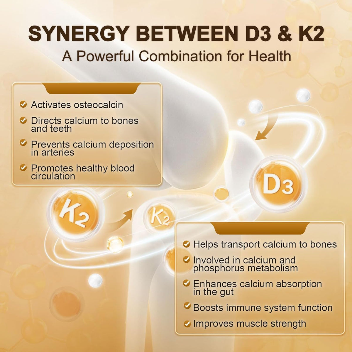 Vitamin D3 5000IU + K2 120mcg (MK-7) with Calcium & Magnesium, Vcaps, 120ct