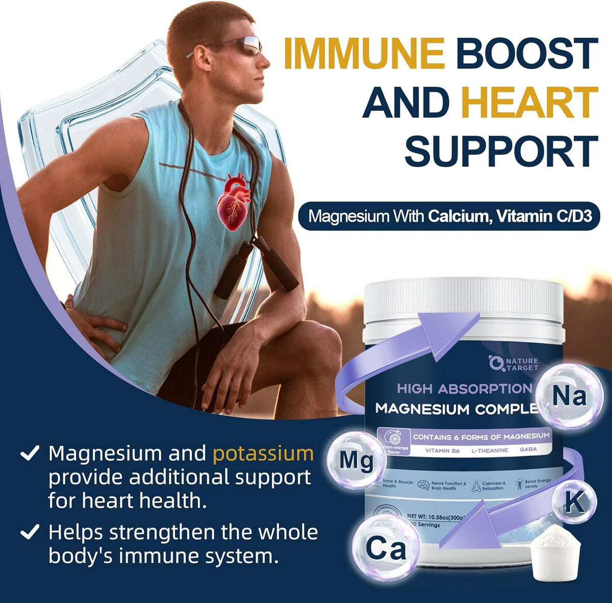 Magnesium Complex Powder 210mg, 6 Forms with L-Theanine, GABA & B6, Lemon-Orange, 100 Servings