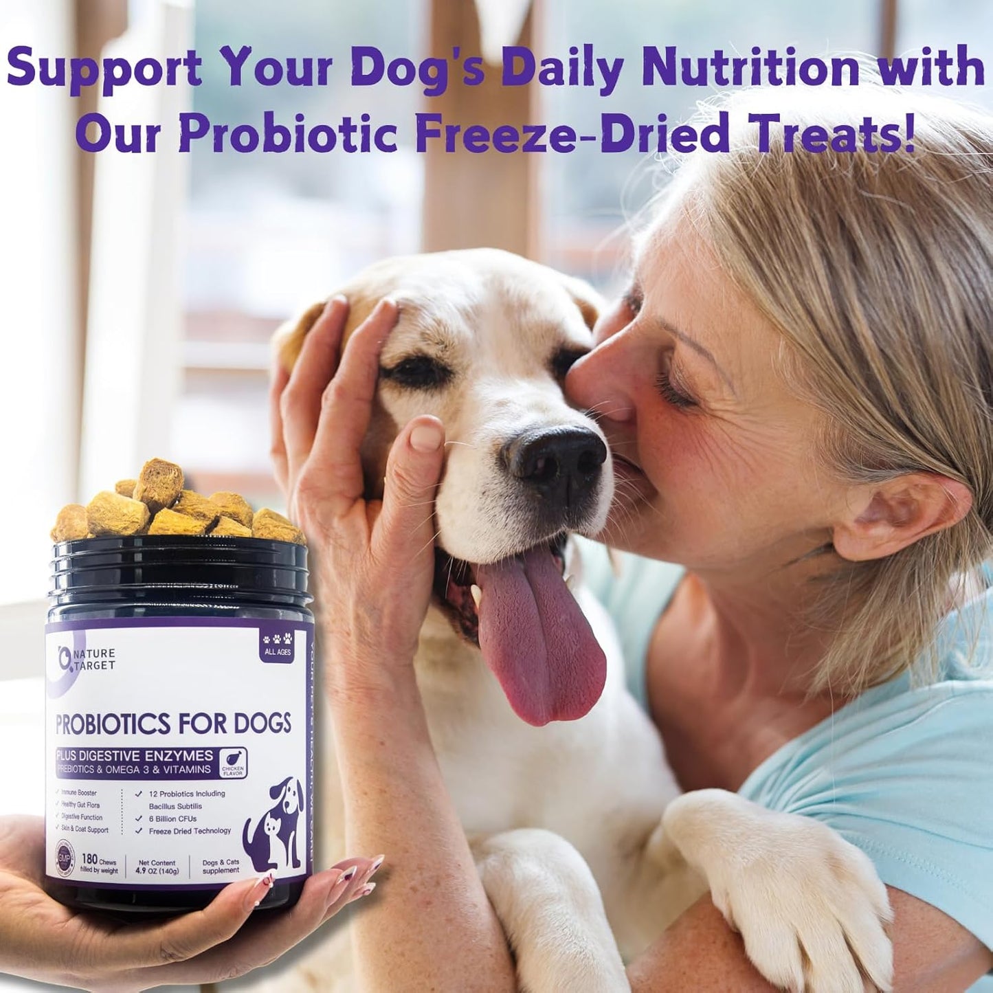Chicken flavor Probiotics for Dogs & Cats, 6 Billion CFUs, 180 Chews