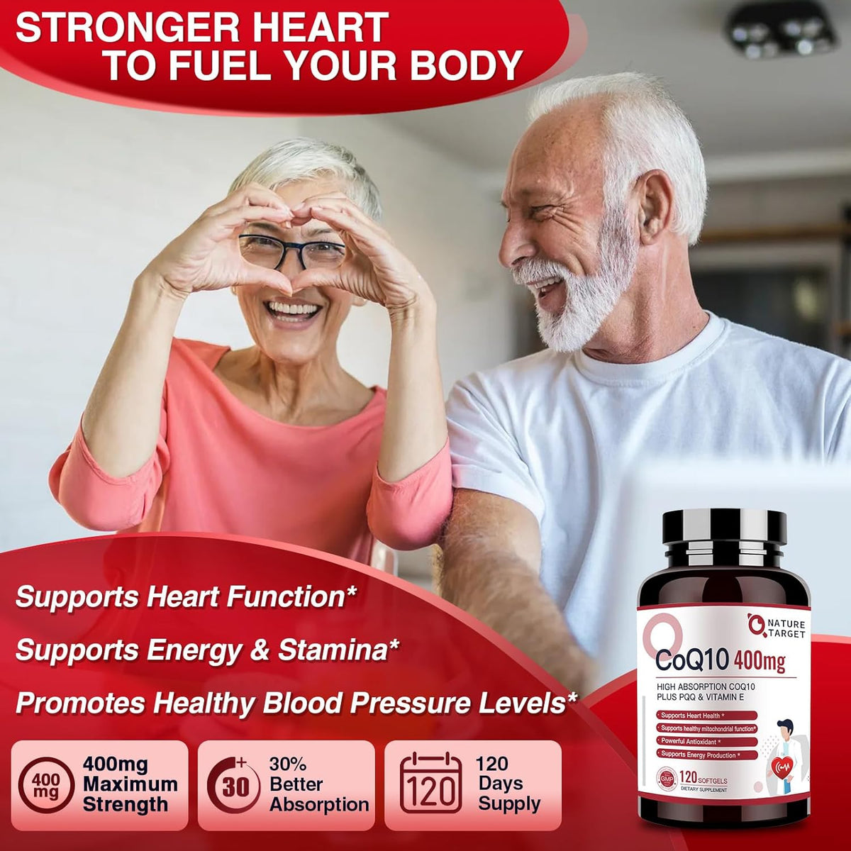 CoQ10 400mg with PQQ 20mg, Vitamin E 30mg & Black Pepper 95% Piperine, Softgels, 120ct