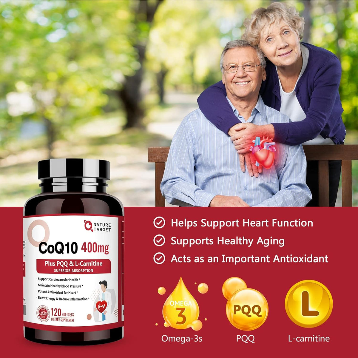 CoQ10 400mg + PQQ 20mg + L-Carnitine 10mg + Vitamin E 30mg + BioPerine 5mg, 120 Softgels