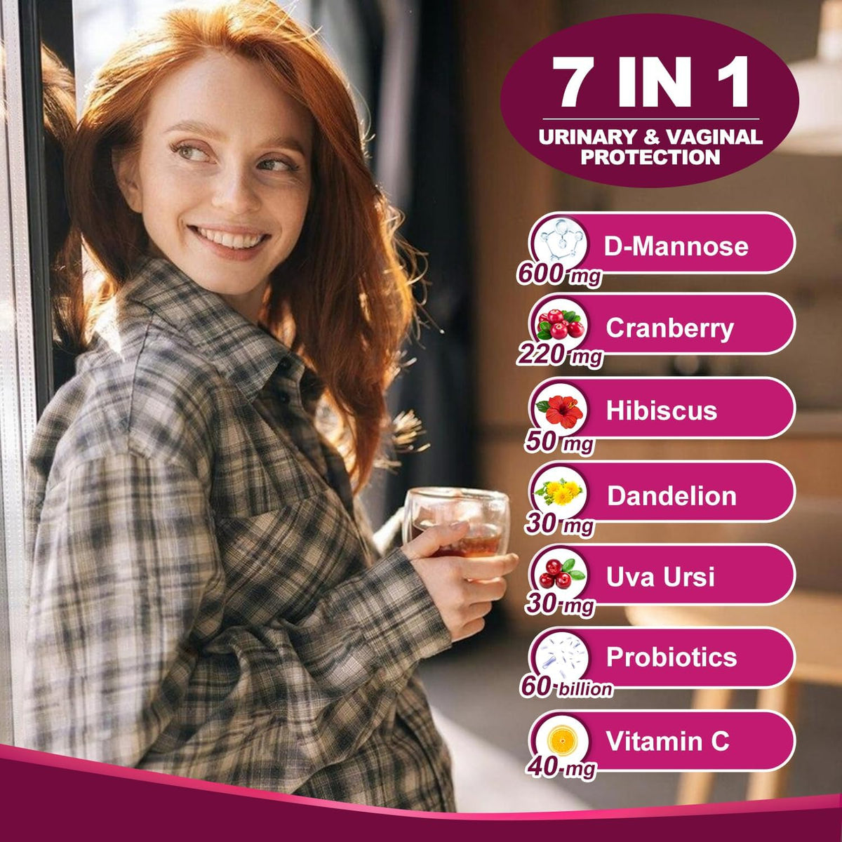 Probióticos para la salud urinaria femenina, 60 mil millones de probióticos, 90 cápsulas vegetales