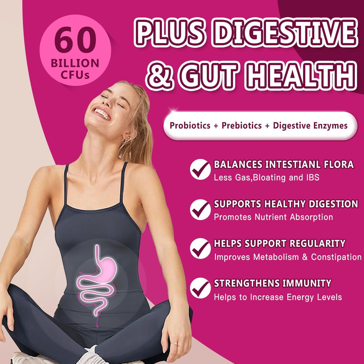 Probióticos para la salud urinaria femenina, 60 mil millones de probióticos, 90 cápsulas vegetales