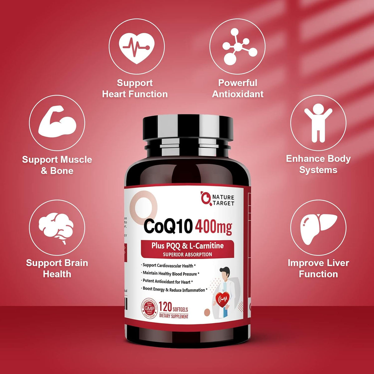 CoQ10 400mg + PQQ 20mg + L-Carnitine 10mg + Vitamin E 30mg + BioPerine 5mg, 120 Softgels