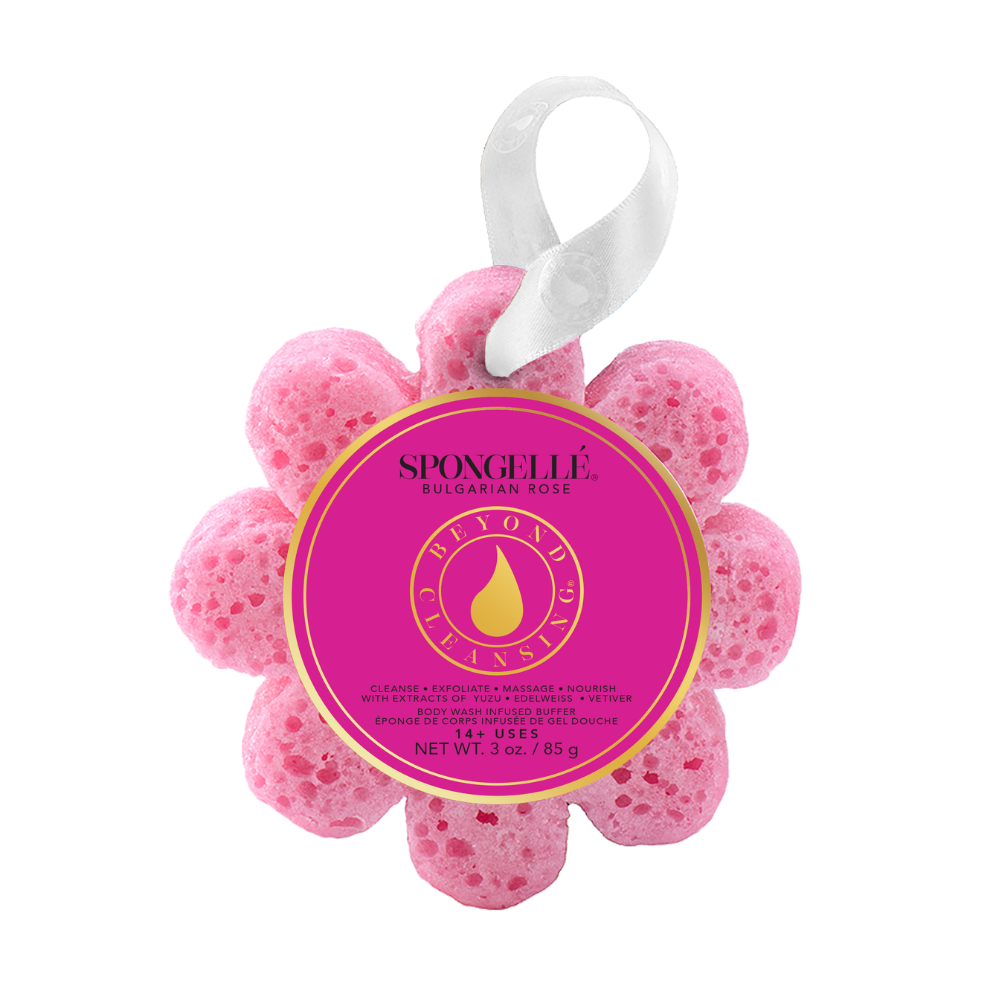 Esponja de baño con rosa búlgara y flores silvestres
