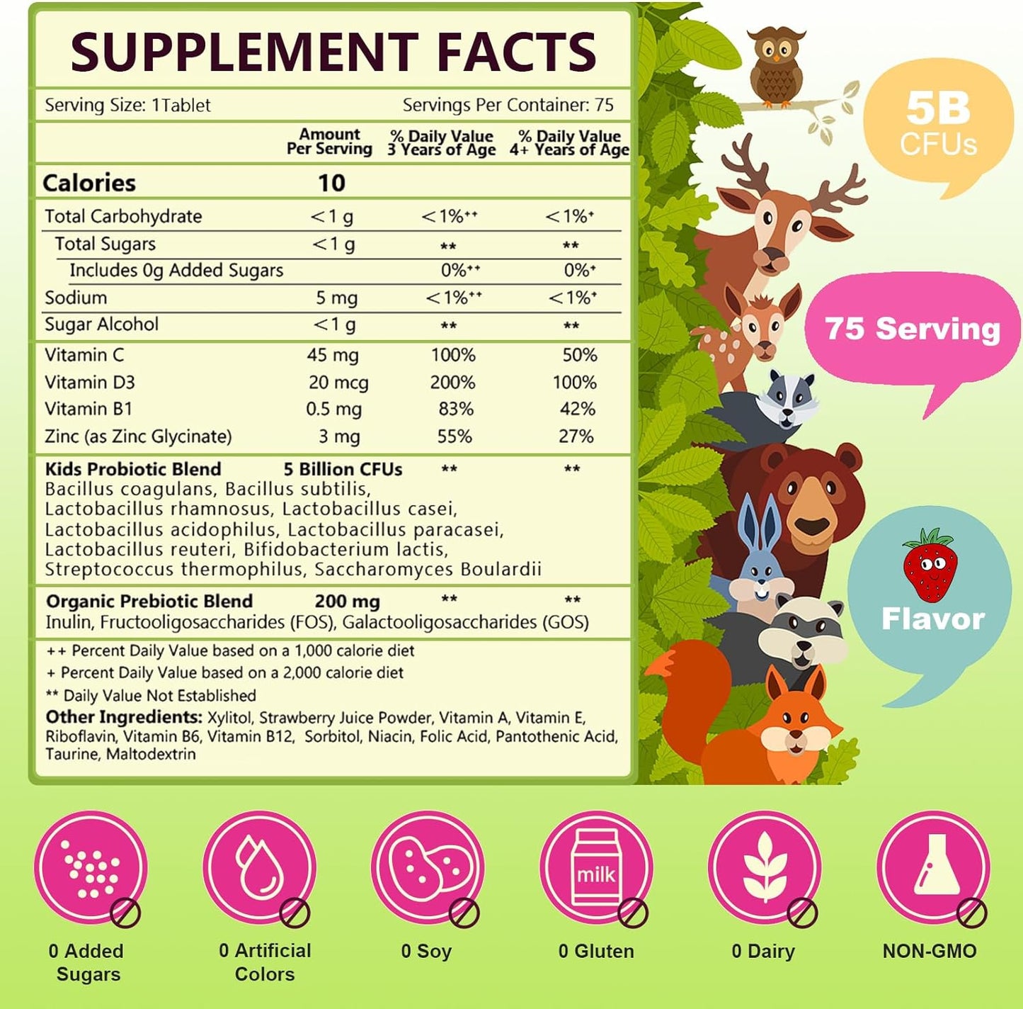 Kids Probiotic + Multivitamin, 5 Billion CFUs, 75 Tablets