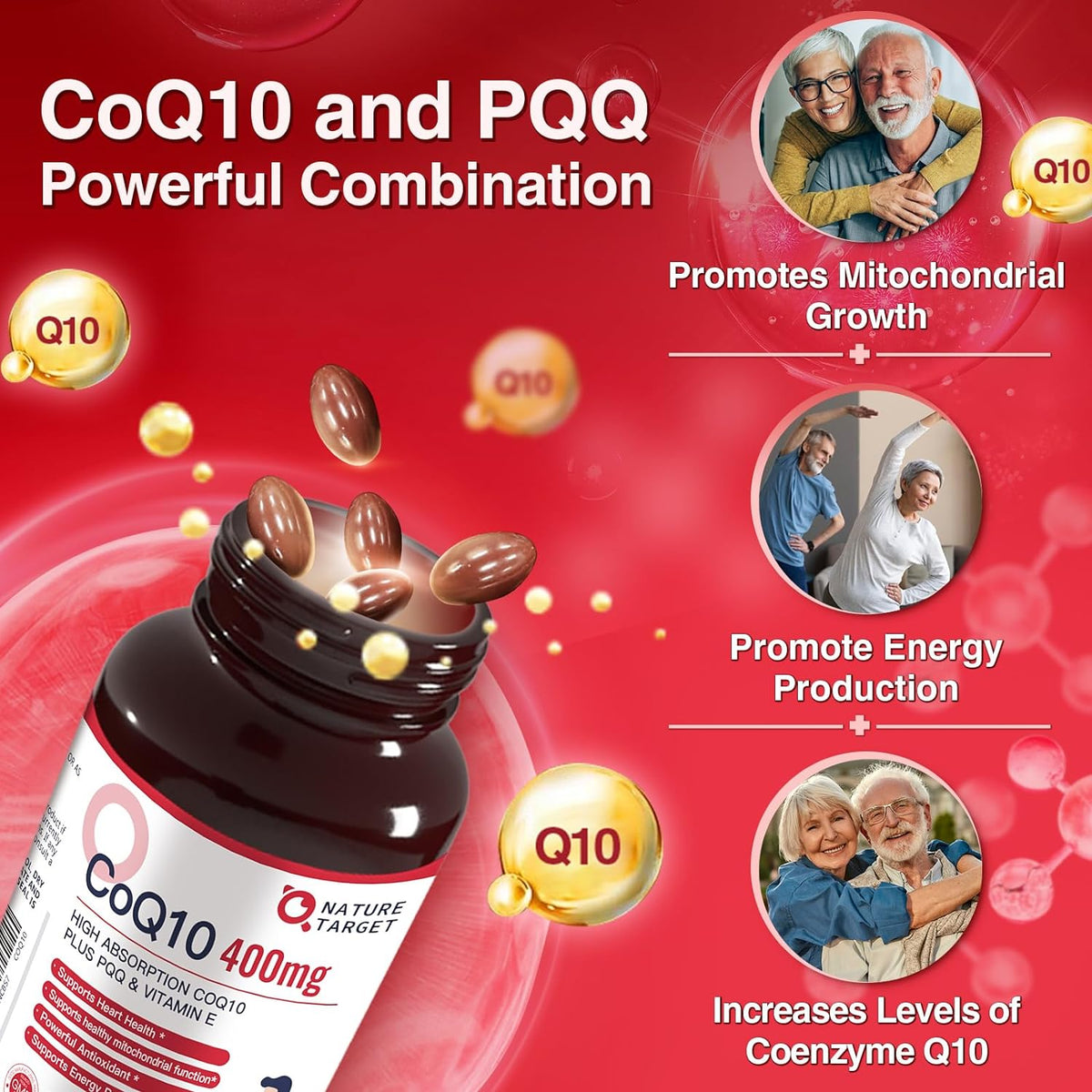 CoQ10 400mg with PQQ 20mg, Vitamin E 30mg & Black Pepper 95% Piperine, Softgels, 120ct