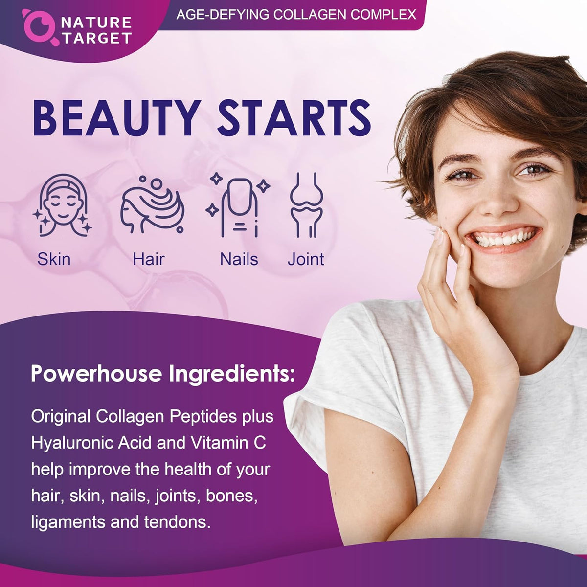 Multi Collagen Peptides 9200mg, Type I II III V X + Hyaluronic Acid 35mg + Vitamin C 70mg, Unflavored, 50 Servings
