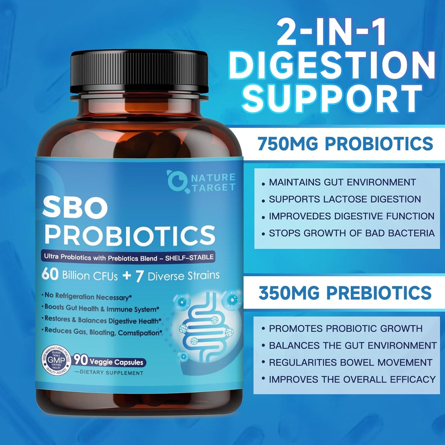 SBO Probiotics with Prebiotic Fiber, 60 Billion CFUs, 90 Veggie Capsules