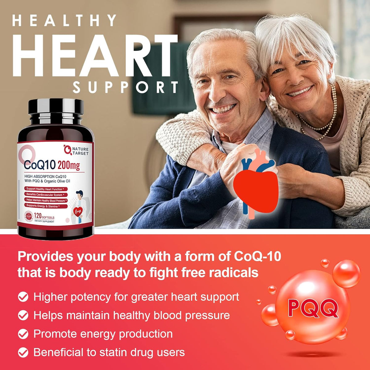 CoQ10 200mg with PQQ 10mg, Sunflower Lecithin & Organic Olive Oil, Softgels, 120ct