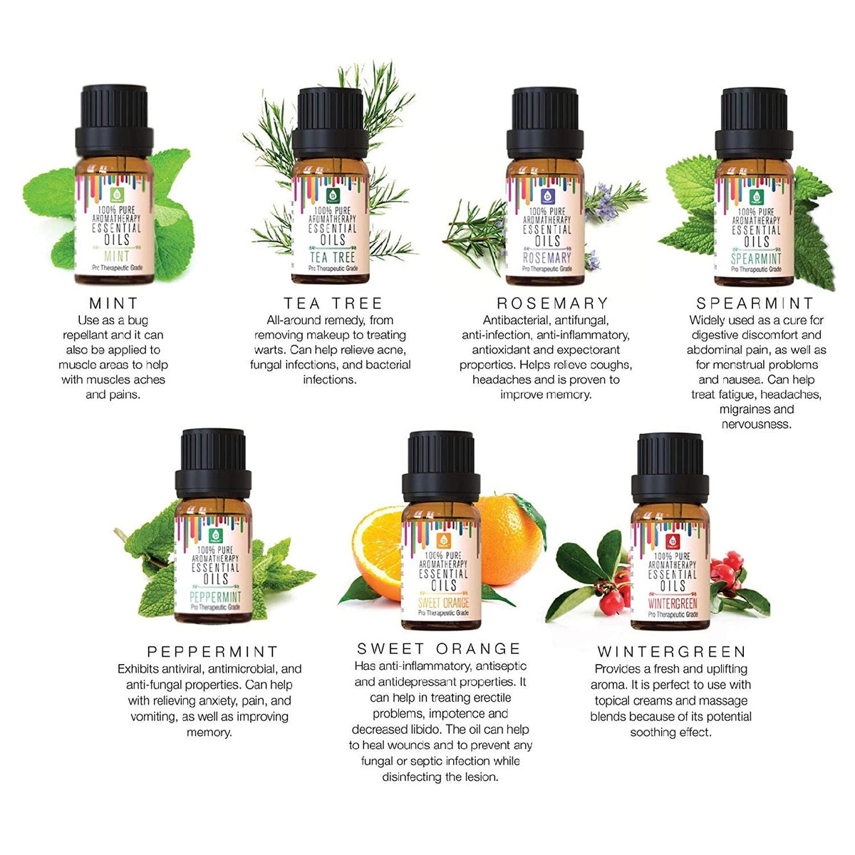 Paquete de 14 aceites esenciales de aromaterapia 100 % puros