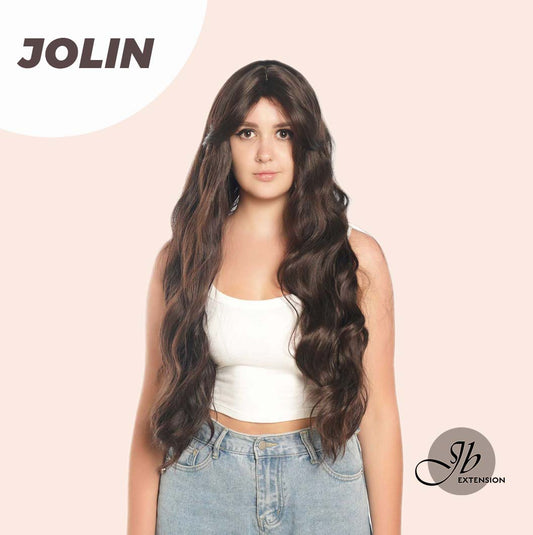 JBEXTENSION 32 Inches Extra Long Body Wave Nature Brown Wig With Bangs JOLIN