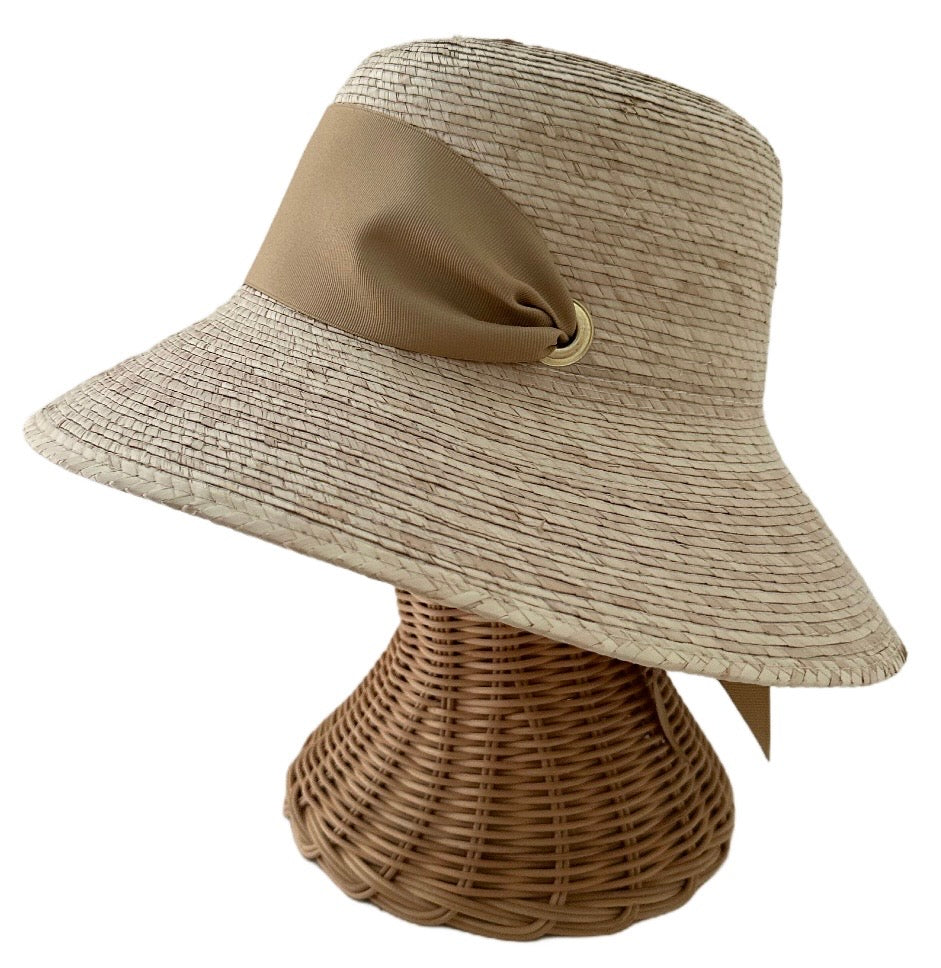 Clematis Bucket Hat - Tan/Camel Wide & Short Grosgrain Ribbon