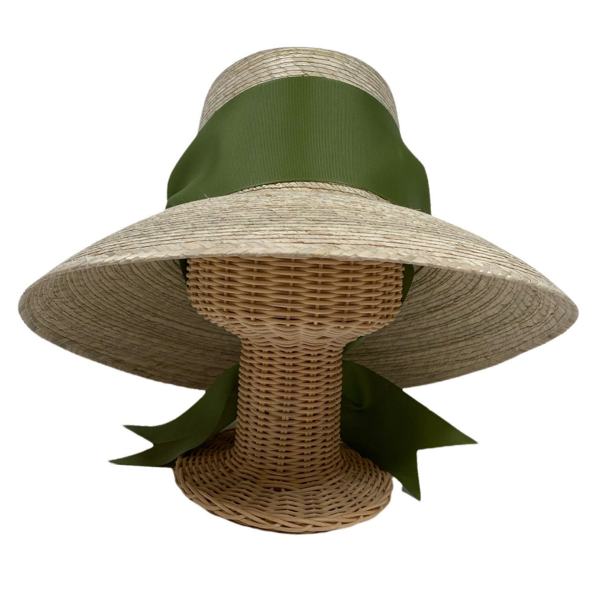 Sombrero para el sol con flores silvestres - Cinta de grogrén ancha y corta verde oliva