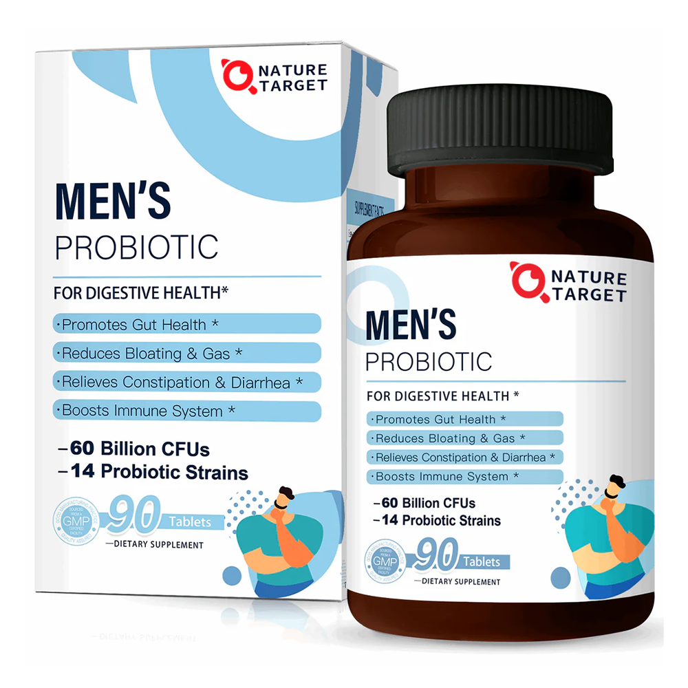 Men's Probiotics 60 Billion CFUs, 14 Strains + Organic Prebiotics, 90 Tablets