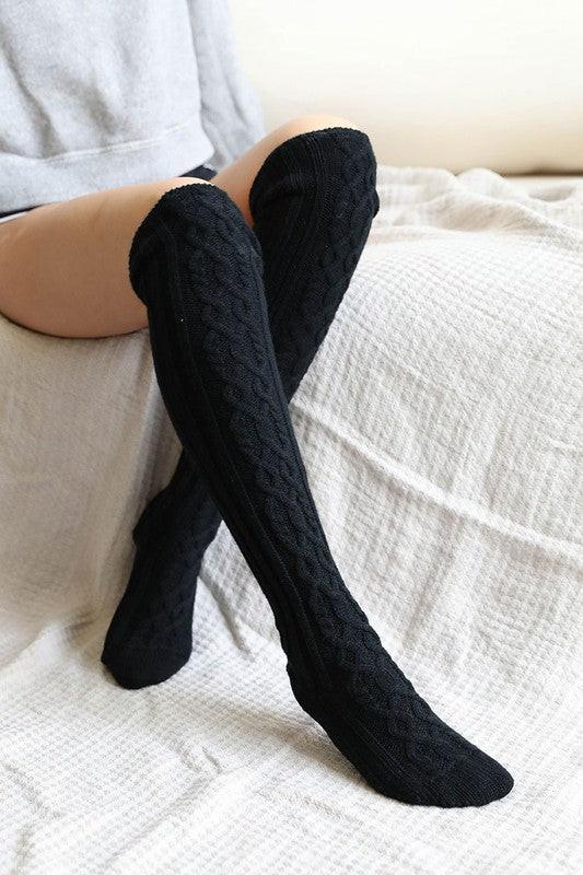 Knee High Cable Knit Socks – Cozy Winter Warmth