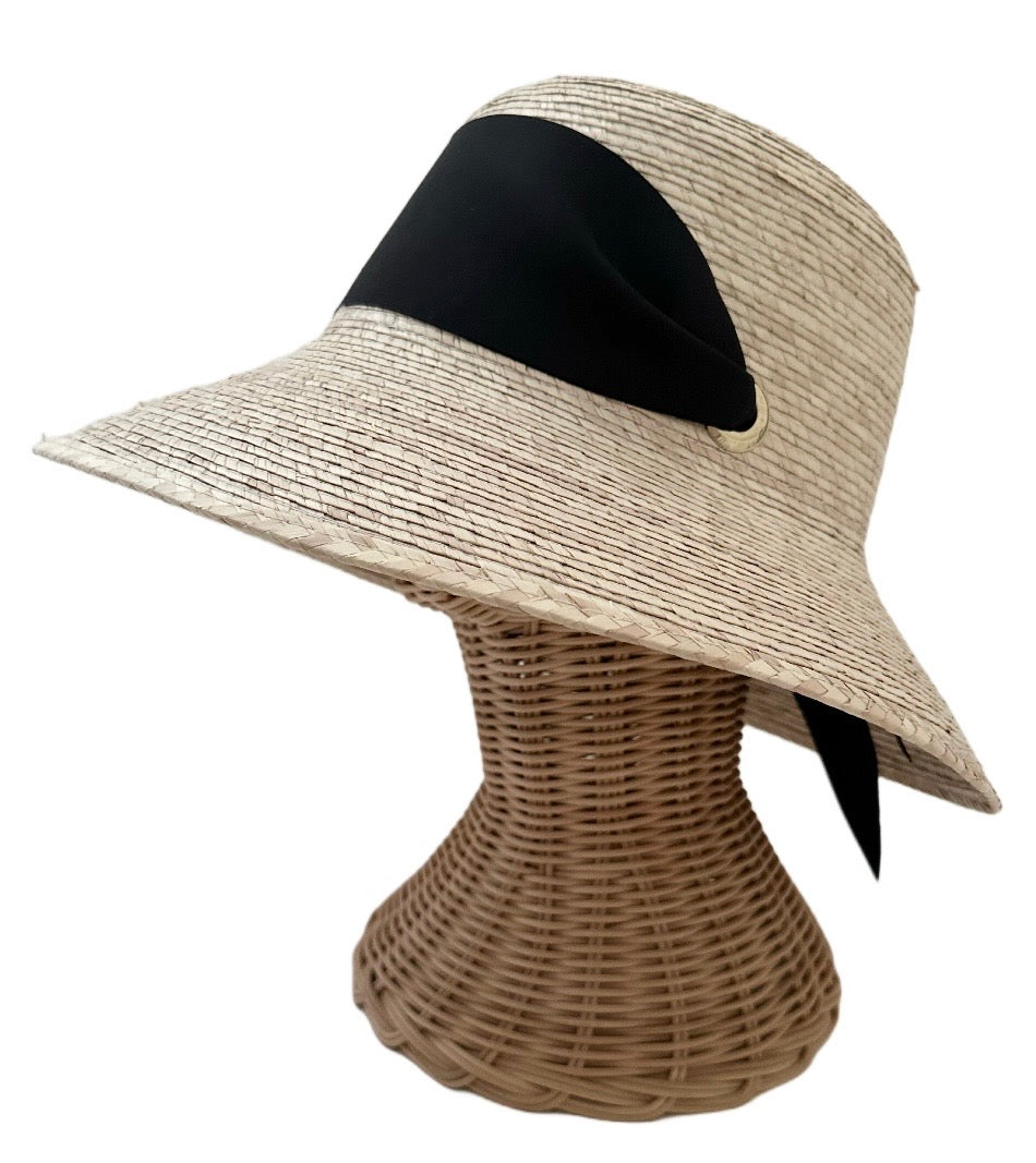 Clematis Bucket Hat - Wide & Short Black Grosgrain Ribbon