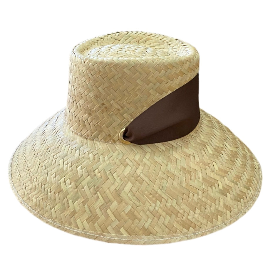 Sombrero para el sol Amaryllis - Cinta de grogrén marrón, ancha y corta