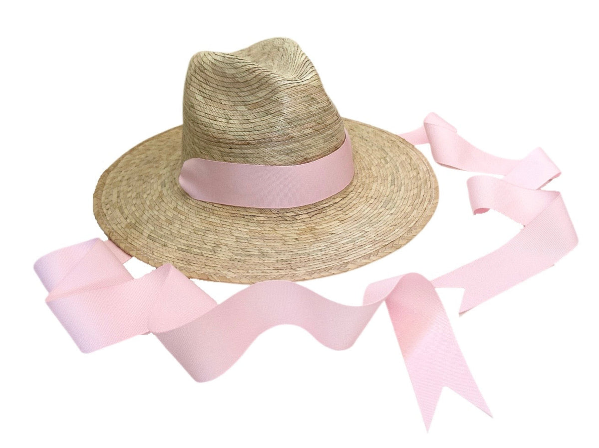 Paquete de cintas largas de grogrén en tonos lila, rosa y amarillo para sombreros de sol de niña.