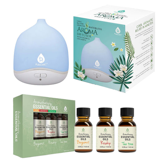 USB & Battery Operated Waterless Aroma Diffuser + Aromatherapy Essential Oils