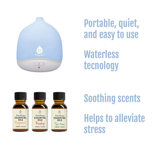 USB & Battery Operated Waterless Aroma Diffuser + Aromatherapy Essential Oils
