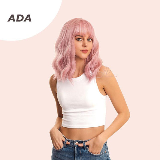 JBEXTENSION 14 Inches Pink Body Wave Wig With Bangs ADA