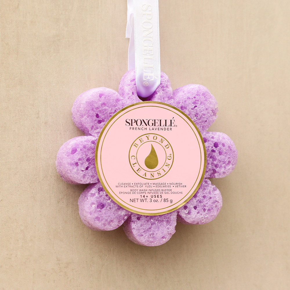 Esponja de baño con flores silvestres de lavanda francesa