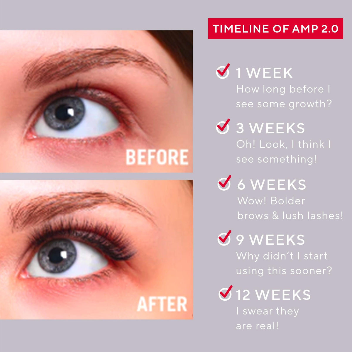 Suero potenciador del crecimiento de pestañas y cejas Amp 2.0